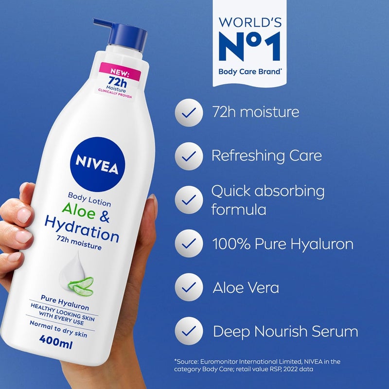 NIVEA Aloe & Hydration Body Lotion for Normal to Dry Skin, 3 Pack of 400ml - Image 2